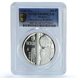 Mexico 100 pesos Football World Cup KM-505 Net Ball PR 68 PCGS silver coin 1985