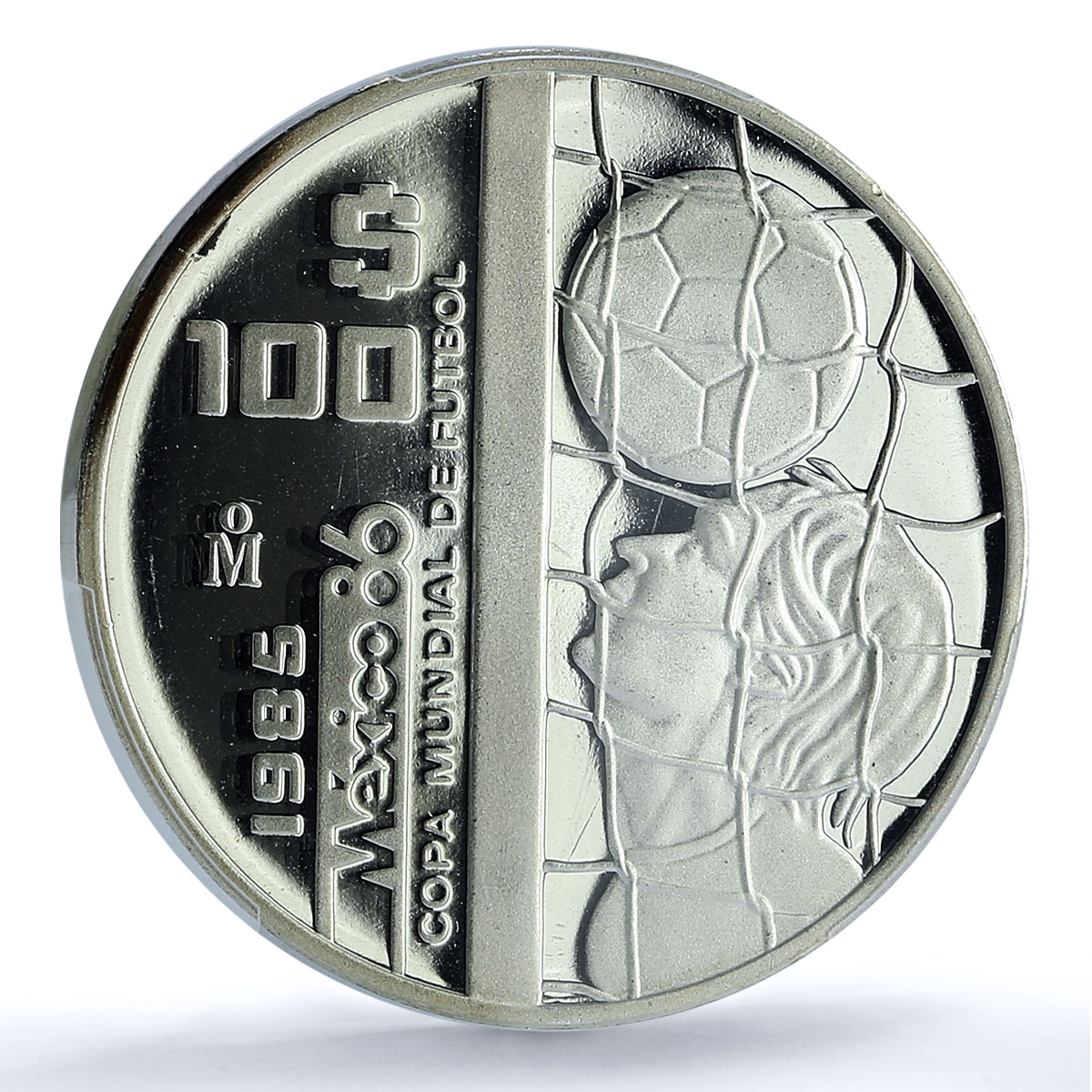 Mexico 100 pesos Football World Cup KM-505 Net Ball PR 68 PCGS silver coin 1985