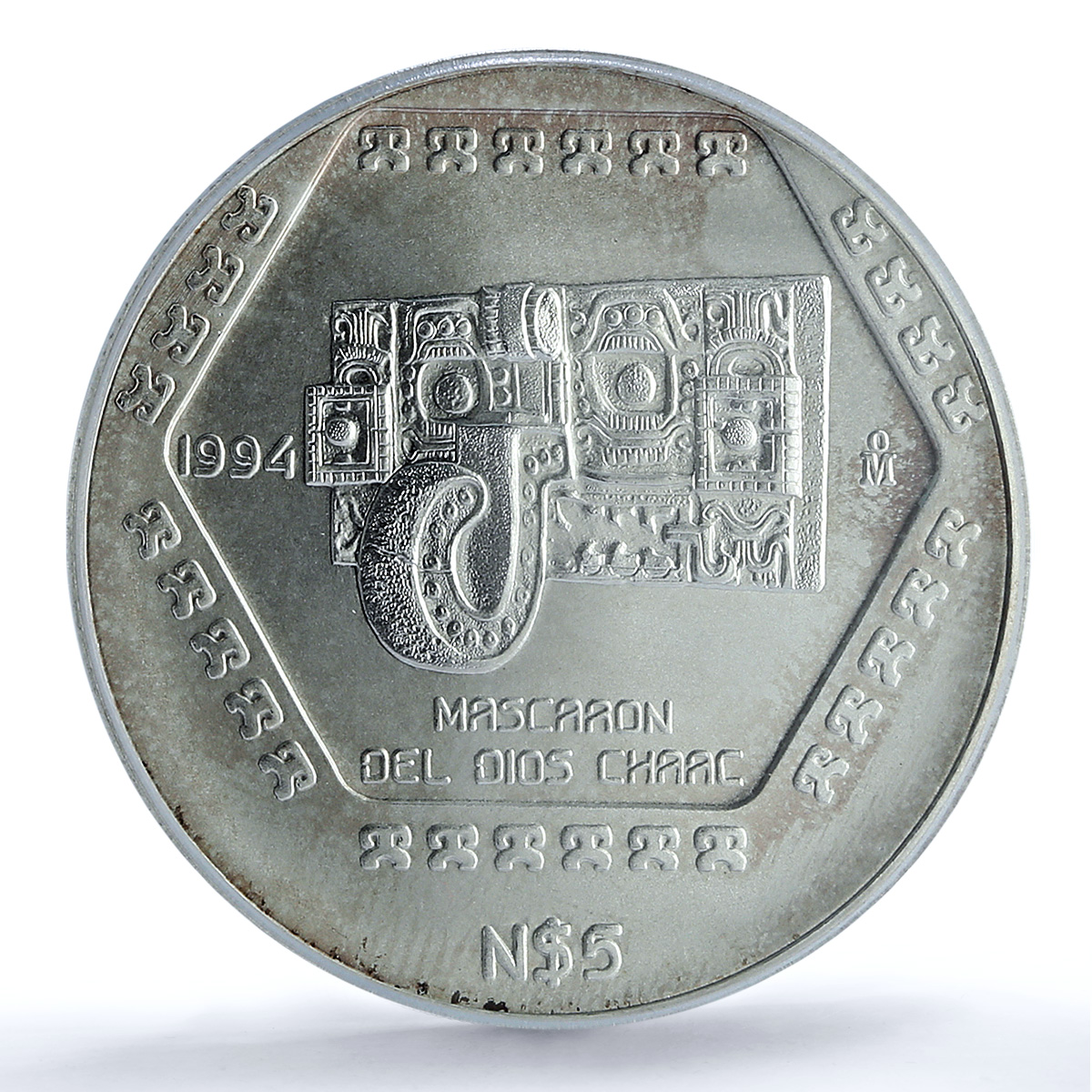 Mexico 5 pesos Mascaron Dios Chaac Precolombina MS 67 PCGS silver coin 1994
