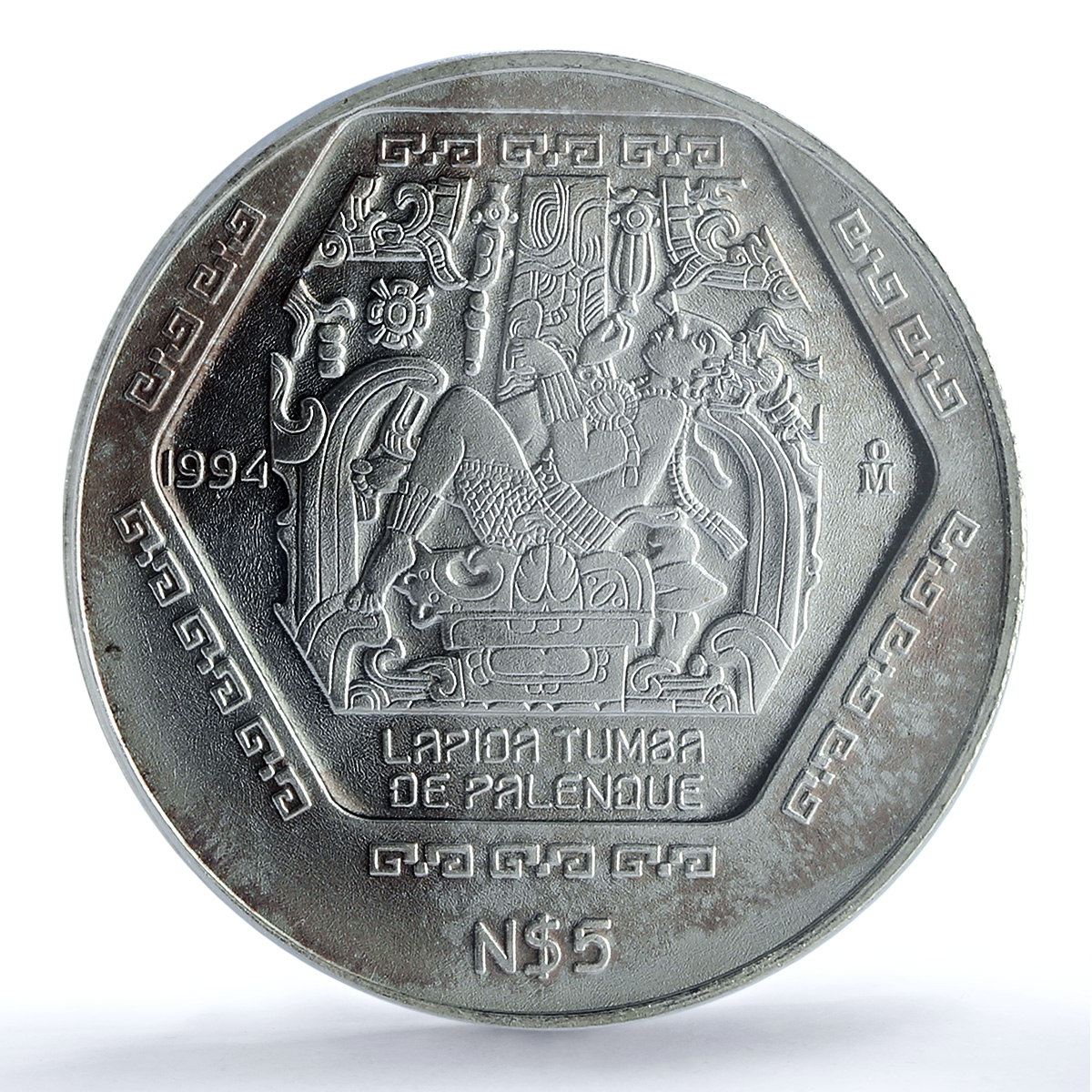 Mexico 5 pesos Lapida Tumba KM-575 Precolombina Maya MS 67 PCGS silver coin 1994