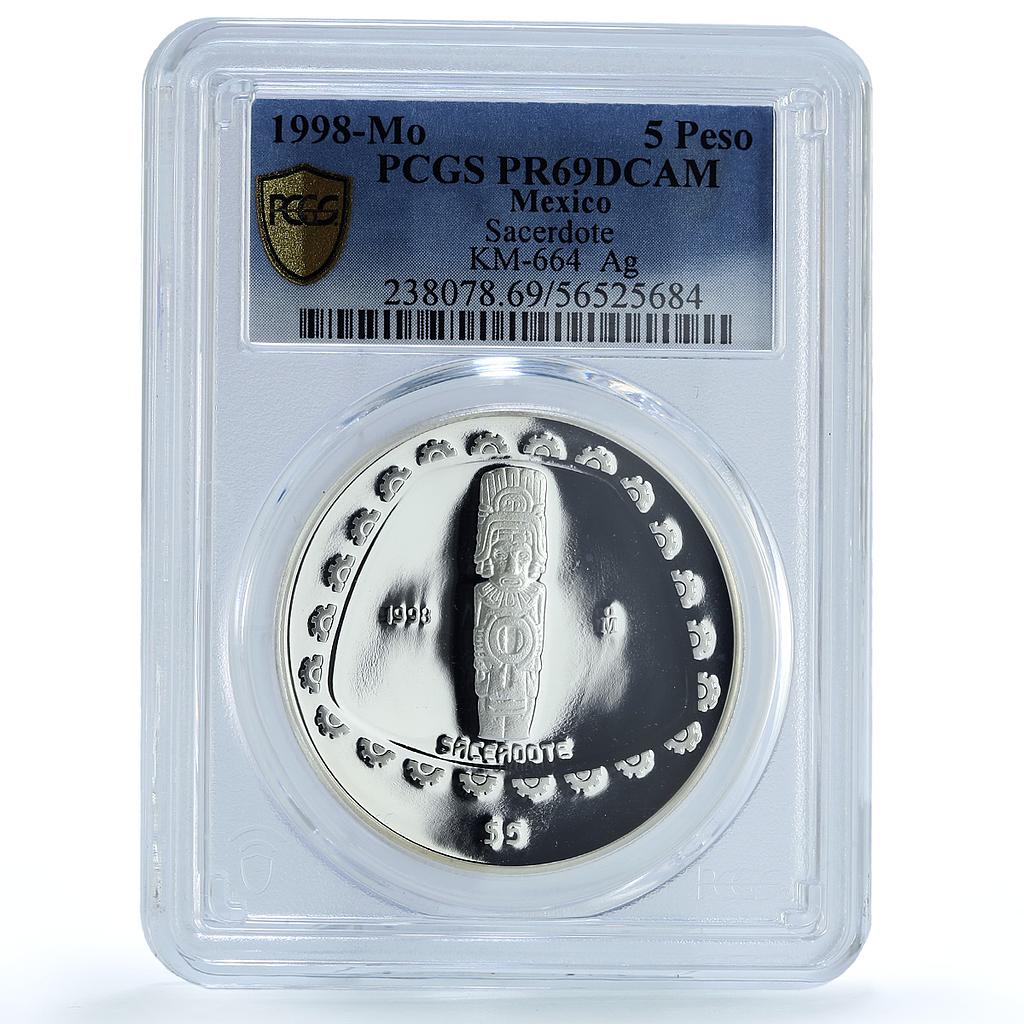 Mexico 5 pesos Sacerdote KM-664 Precolombina Toltec PR 69 PCGS silver coin 1998
