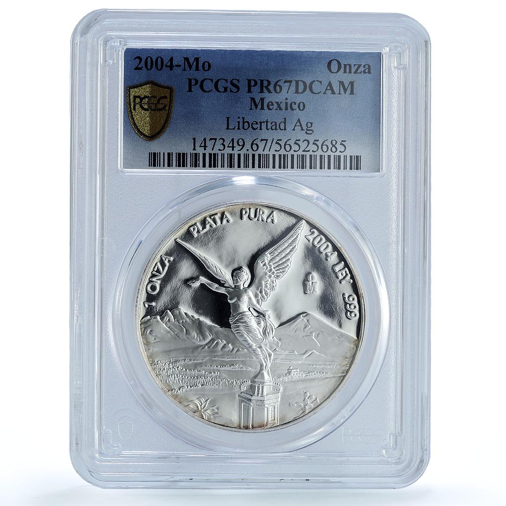 Mexico 1 onza Libertad Angel of Independence KM-639 PR 67 PCGS silver coin 2004