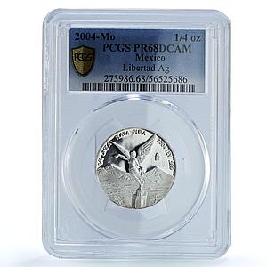 Mexico 1/4 onza Libertad Angel of Independence KM-611 PR68 PCGS silver coin 2004