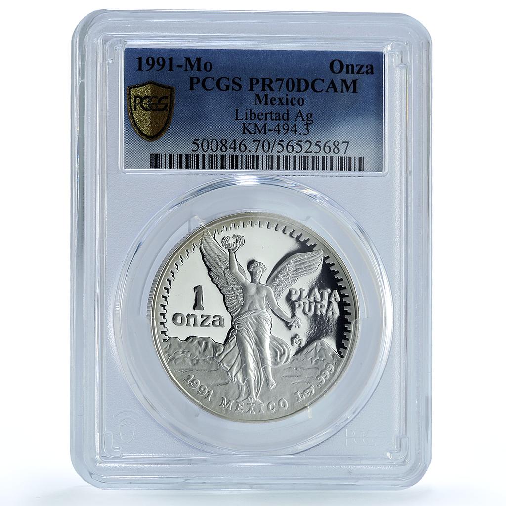 Mexico 1 onza Libertad Angel of Independence KM-494.3 PR70 PCGS silver coin 1991