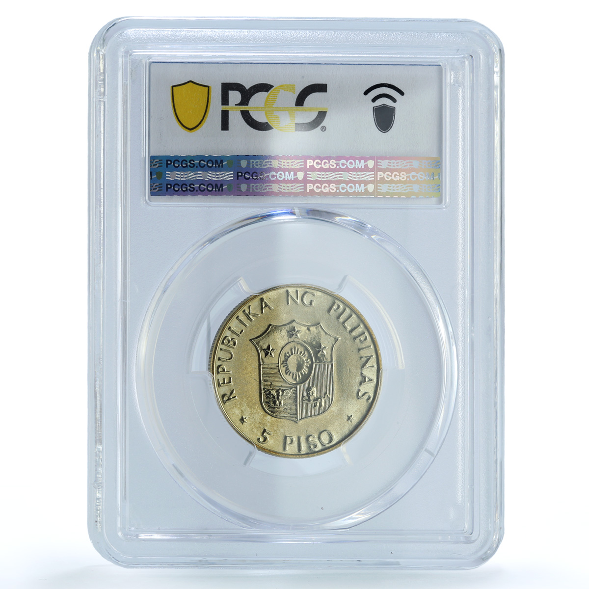 Philippines 5 piso Chess Olympiad Manila KM-262 MS 65 PCGS NiBrass coin 1992