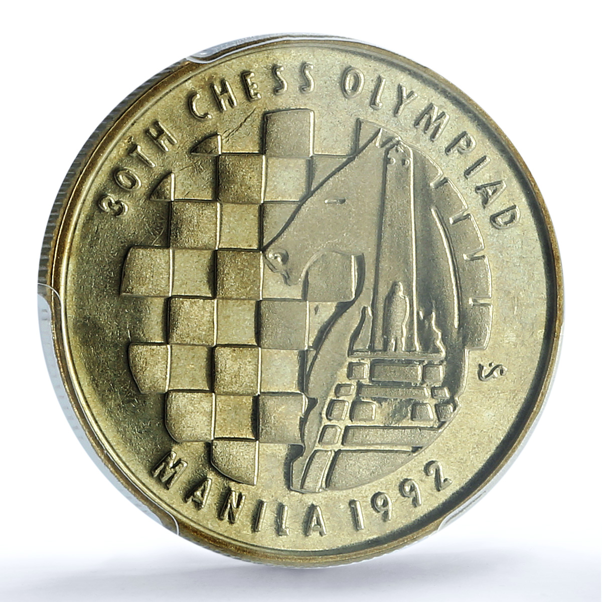Philippines 5 piso Chess Olympiad Manila KM-262 MS 65 PCGS NiBrass coin 1992