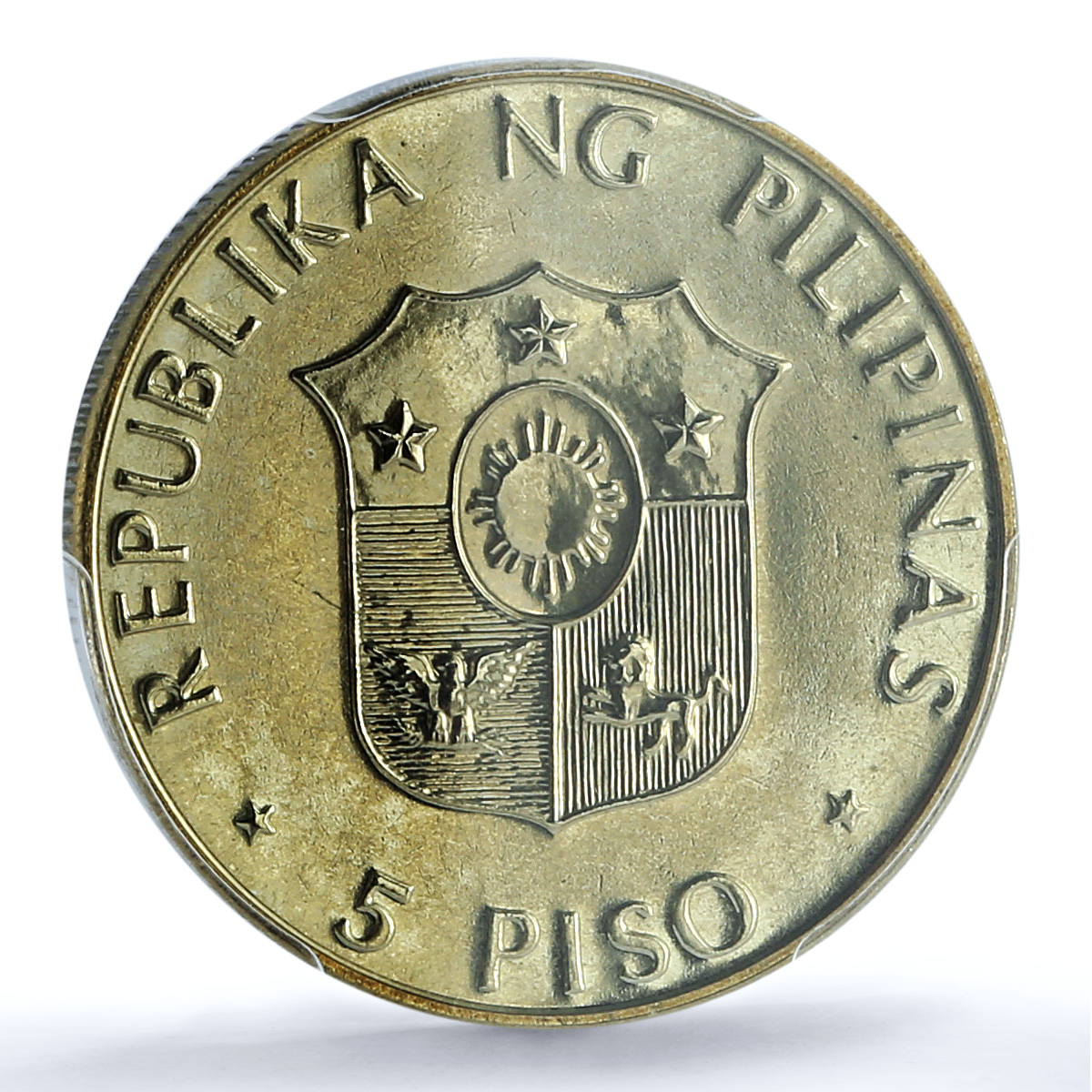 Philippines 5 piso Chess Olympiad Manila KM-262 MS 65 PCGS NiBrass coin 1992