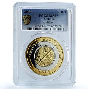 Somalia 250 shillings Galileo Galilei Science Space MS67 PCGS trimetal coin 2009
