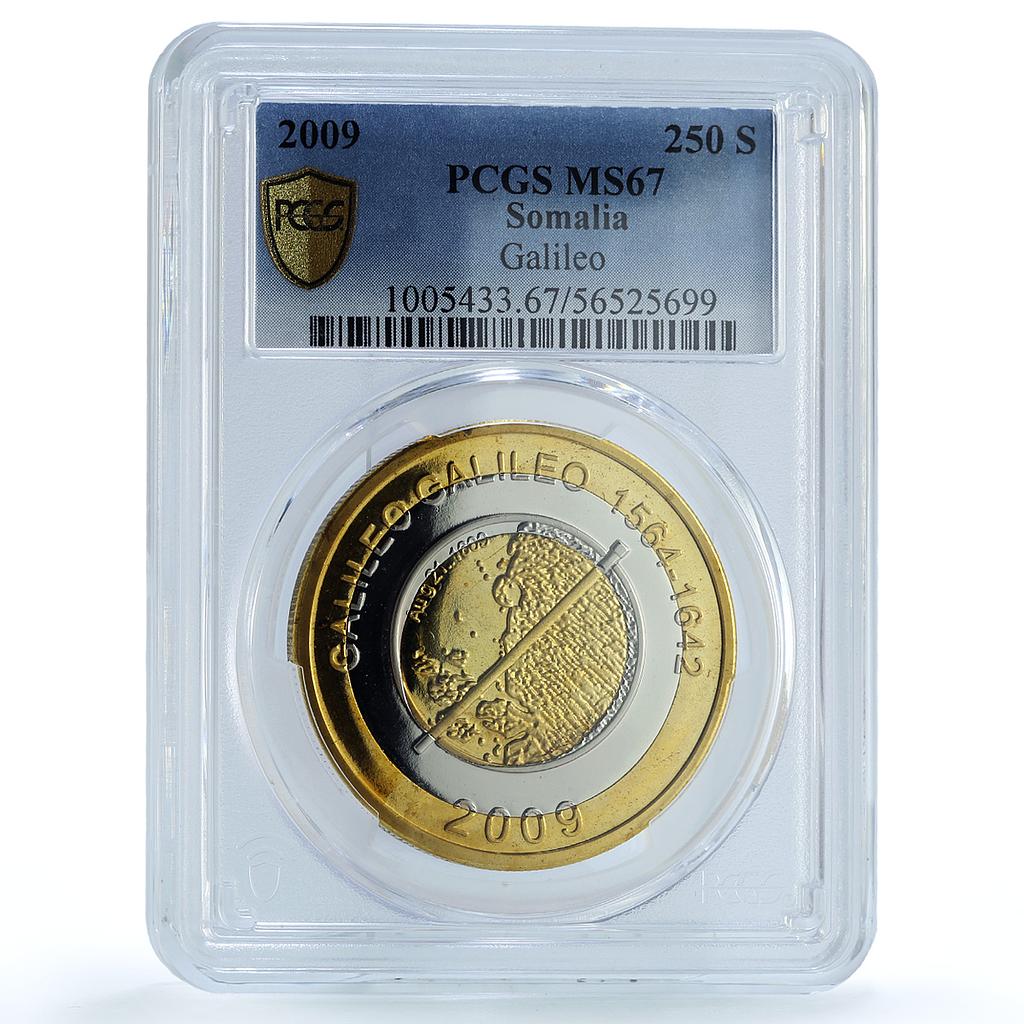 Somalia 250 shillings Galileo Galilei Science Space MS67 PCGS trimetal coin 2009