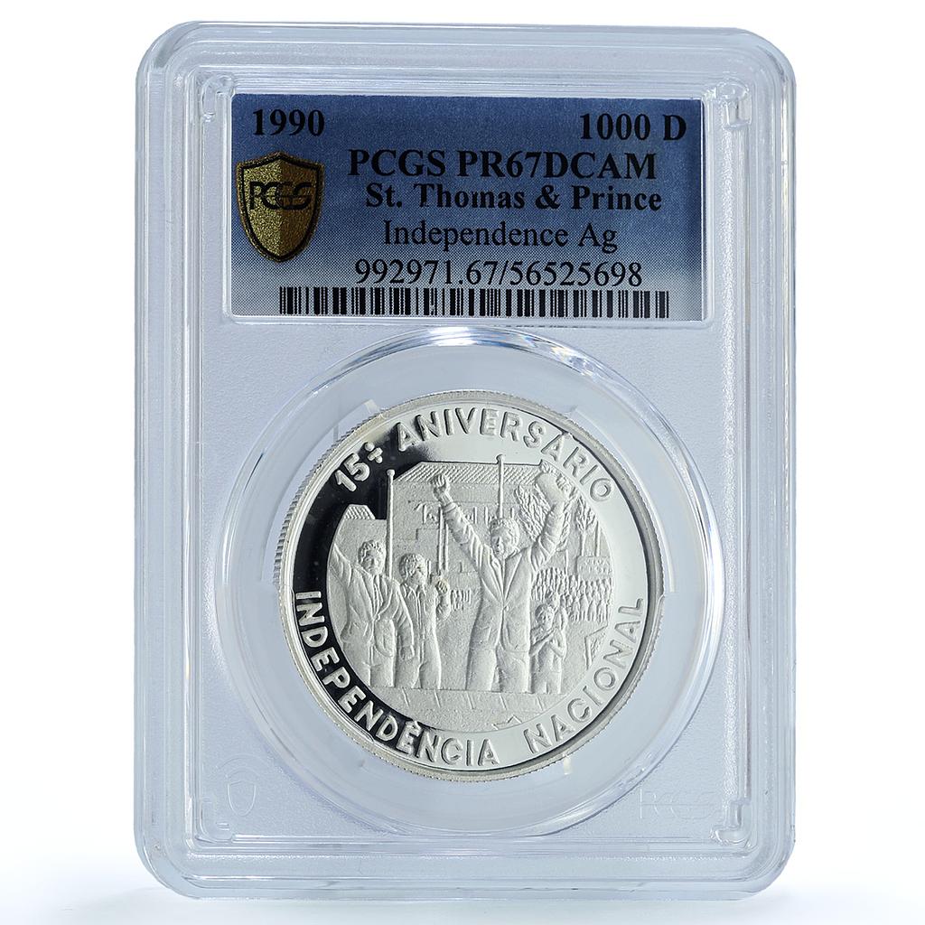 Sao Tome 1000 dobras Independence KM-49 Anniversary PR 67 PCGS silver coin 1990