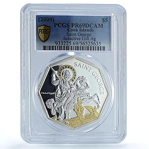 Cook Islands 5 dollars Saint George Dragon Gilt PR 69 PCGS silver coin 2009