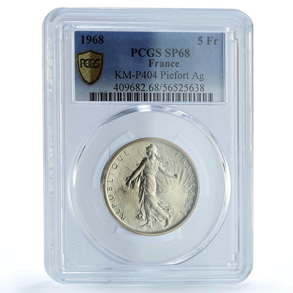 France 5 francs Republic Piedfort KM-P404 Sower SP 68 PCGS silver coin 1968