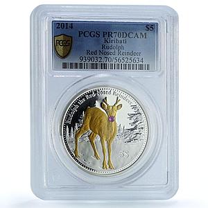 Kiribati 5 dollars Rudolph Reindeer KM-79 Christmas PR 70 PCGS silver coin 2014