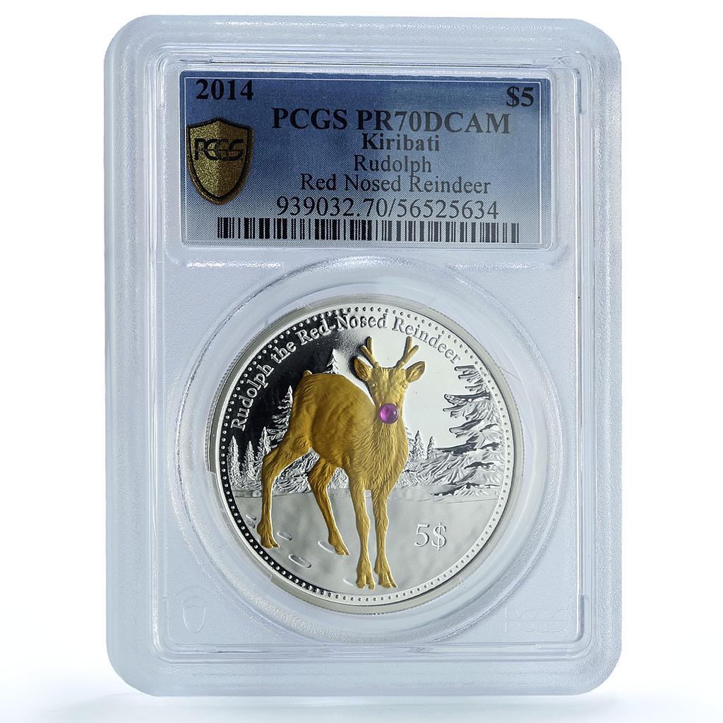 Kiribati 5 dollars Rudolph Reindeer KM-79 Christmas PR 70 PCGS silver coin 2014