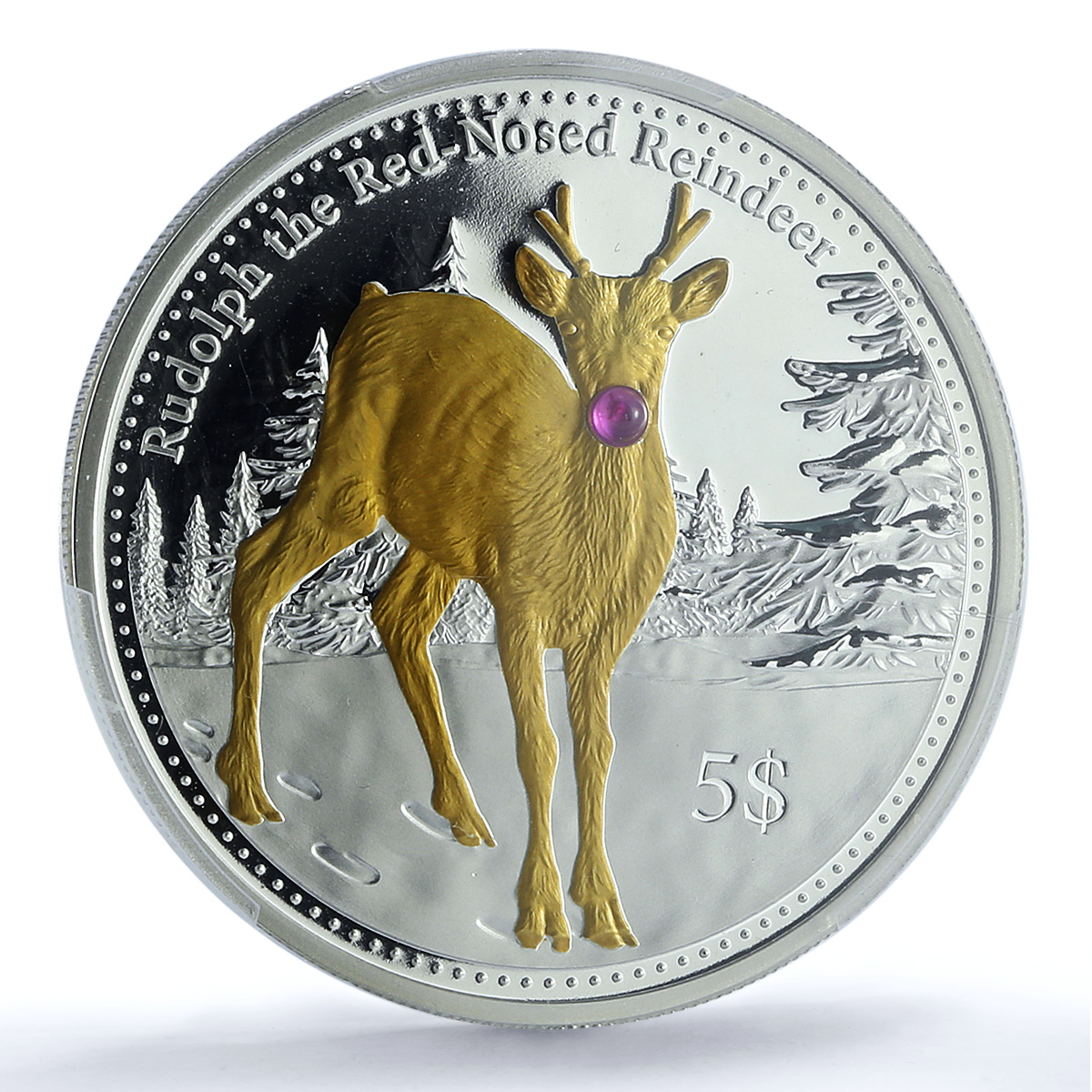 Kiribati 5 dollars Rudolph Reindeer KM-79 Christmas PR 70 PCGS silver coin 2014