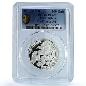 Transnistria 100 roubles Fet Frumos Folk Tales Horse PL 69 PCGS silver coin 2006