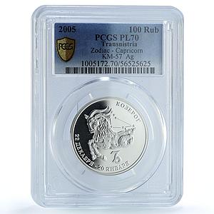 Transnistria 100 roubles Capricorn Zodiac Signs Goat PL 70 PCGS silver coin 2005