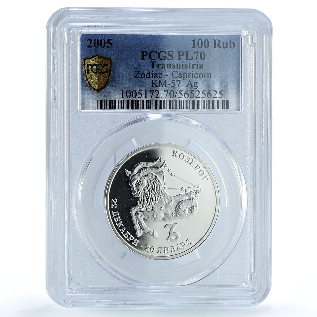 Transnistria 100 roubles Capricorn Zodiac Signs Goat PL 70 PCGS silver coin 2005