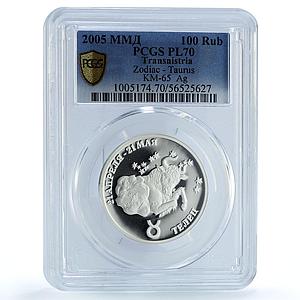 Transnistria 100 roubles Taurus Zodiac Signs Bull PL 70 PCGS silver coin 2005
