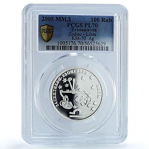 Transnistria 100 roubles Libra Zodiac Signs Scales PL 70 PCGS silver coin 2005