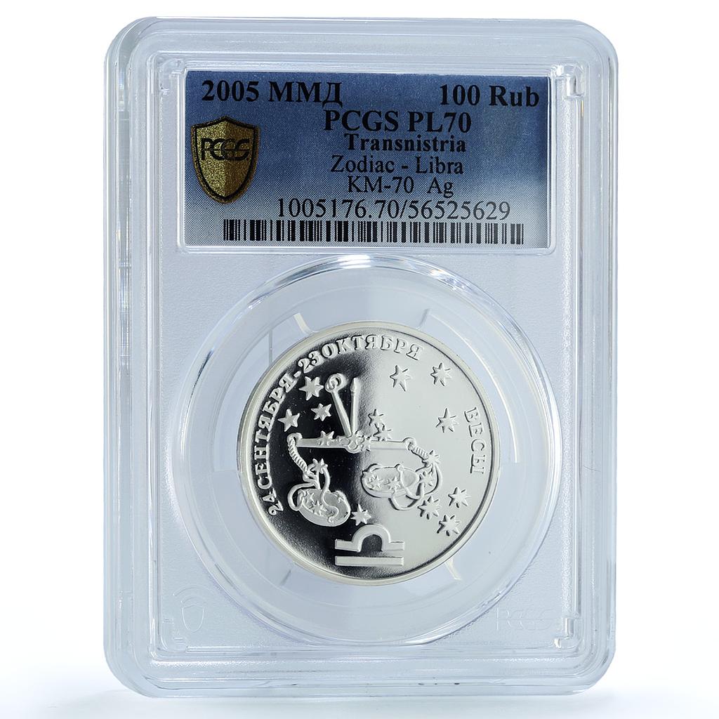 Transnistria 100 roubles Libra Zodiac Signs Scales PL 70 PCGS silver coin 2005