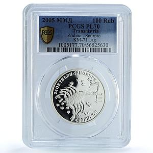 Transnistria 100 roubles Scorpio Zodiac Signs PL 70 PCGS silver coin 2005