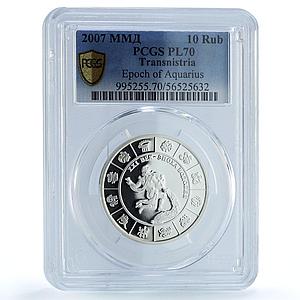 Transnistria 10 roubles Epoch Aquarius Zodiac Signs PL 70 PCGS silver coin 2007