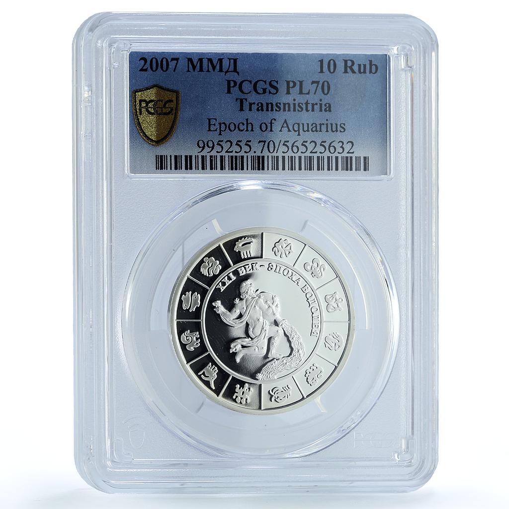 Transnistria 10 roubles Epoch Aquarius Zodiac Signs PL 70 PCGS silver coin 2007