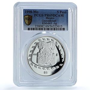 Mexico 5 pesos Quetzalcoatl KM-665 Precolombina PR 69 PCGS silver coin 1998