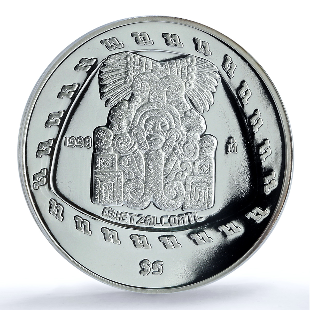 Mexico 5 pesos Quetzalcoatl KM-665 Precolombina PR 69 PCGS silver coin 1998
