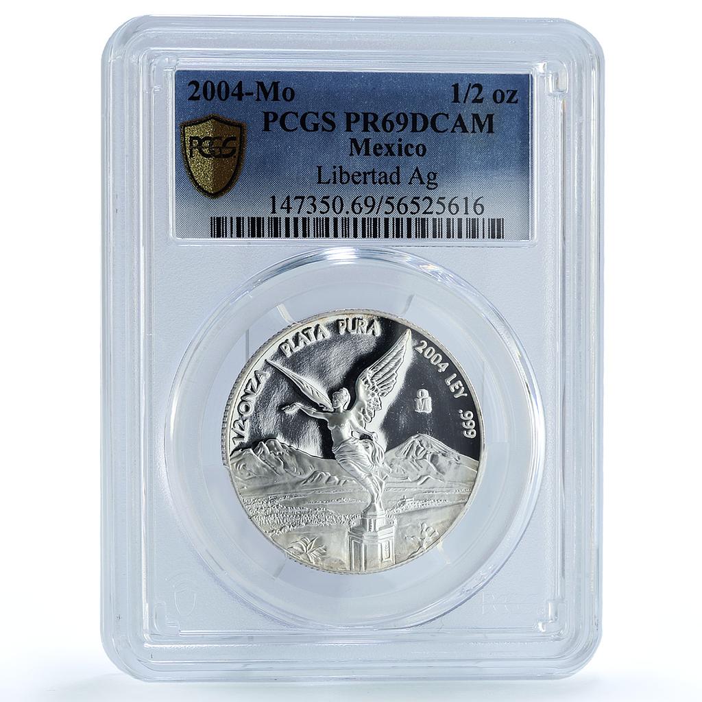 Mexico 1/2 onza Libertad Angel of Independence KM-612 PR69 PCGS silver coin 2004