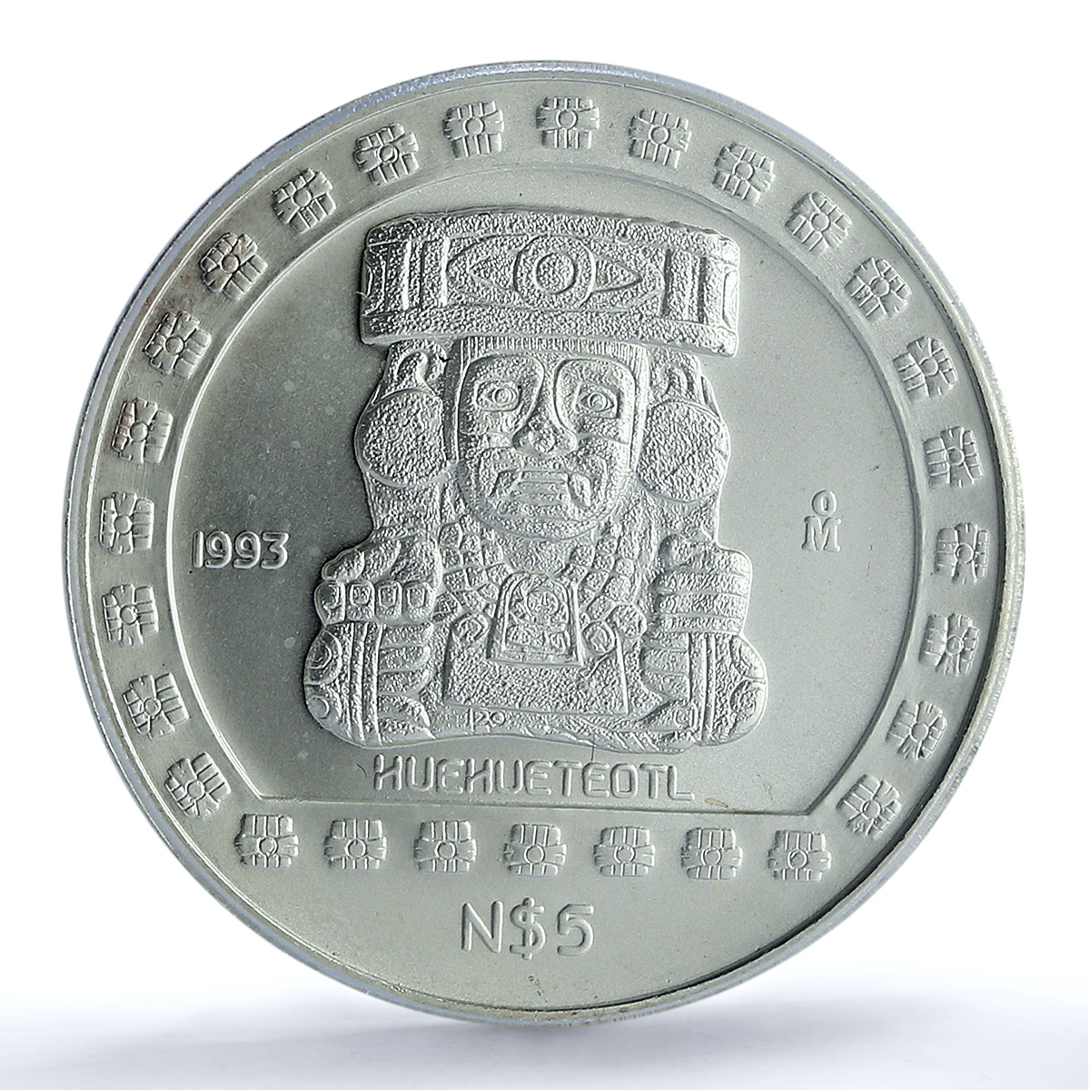 Mexico 5 pesos Huehueteotl KM-649 Precolombina Aztec MS 68 PCGS silver coin 1993