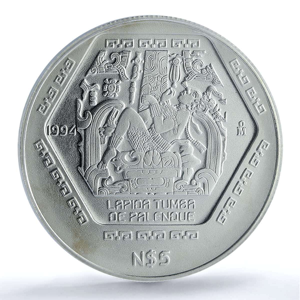Mexico 5 pesos Lapida Tumba KM-575 Precolombina Maya MS 67 PCGS silver coin 1994