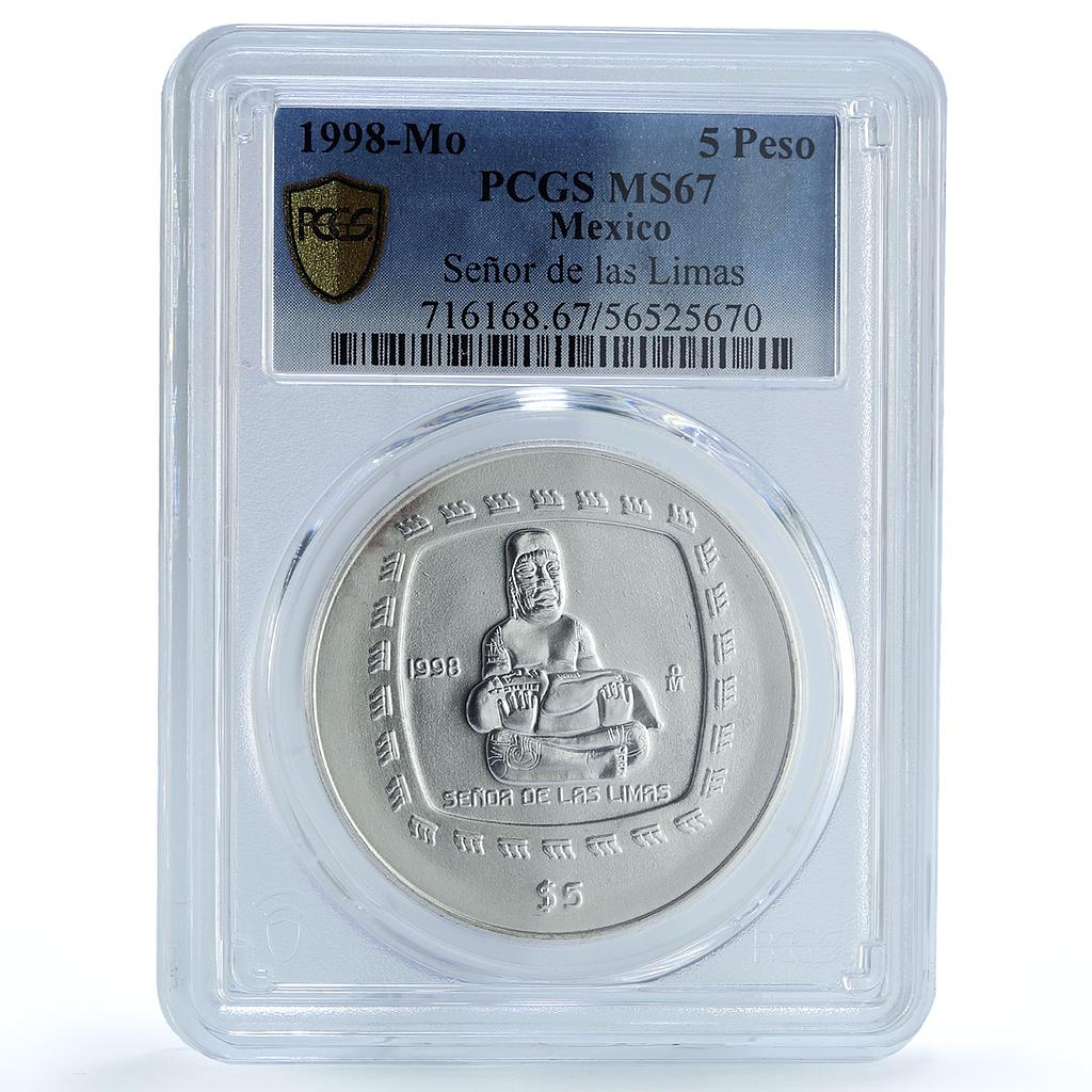 Mexico 5 pesos Senor De Las Limas KM-595 Precolombina MS67 PCGS silver coin 1998
