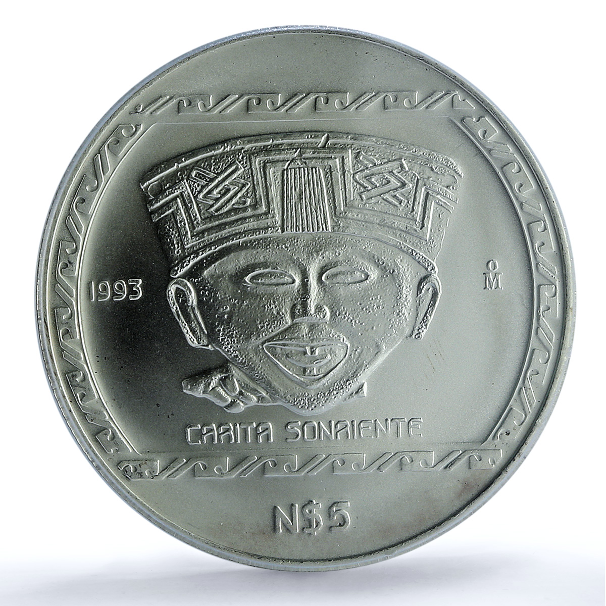 Mexico 5 pesos Carita Sonriente KM-584 Precolombina MS 67 PCGS silver coin 1993