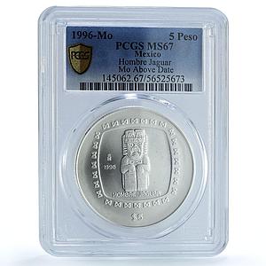 Mexico 5 pesos Hombre Jaguar KM-596 Precolombina MS 67 PCGS silver coin 1996