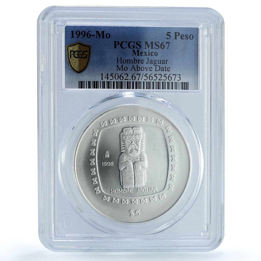 Mexico 5 pesos Hombre Jaguar KM-596 Precolombina MS 67 PCGS silver coin 1996