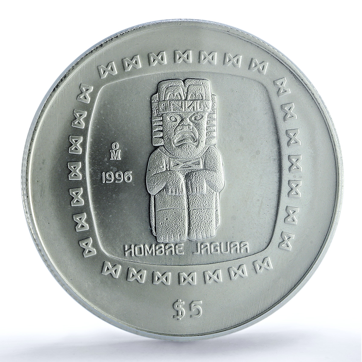 Mexico 5 pesos Hombre Jaguar KM-596 Precolombina MS 67 PCGS silver coin 1996