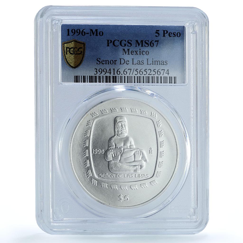 Mexico 5 pesos Senor De Las Limas KM-595 Precolombina MS67 PCGS silver coin 1996