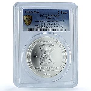 Mexico 5 pesos Anciano Brasero Type 2 Precolombina MS 66 PCGS silver coin 1993