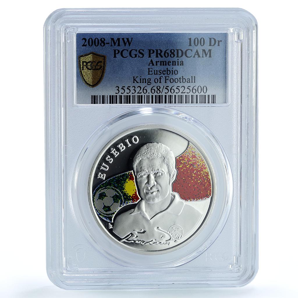 Armenia 100 dram Eusebio KM-183 Kings of Football PR 68 PCGS silver coin 2008