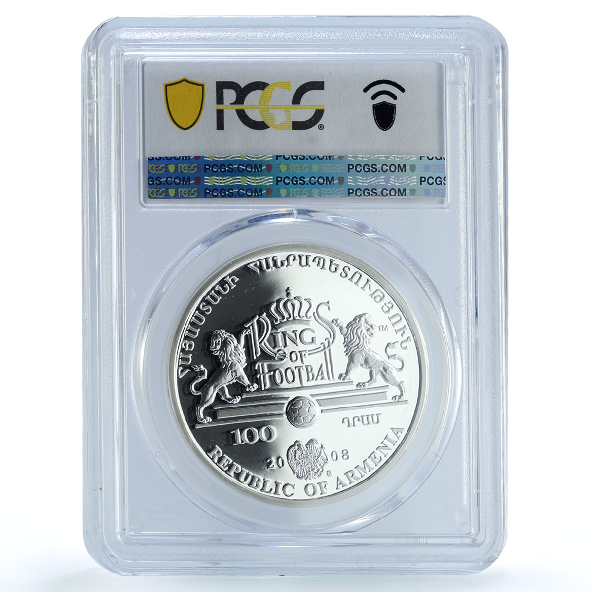 Armenia 100 dram Eusebio KM-183 Kings of Football PR 68 PCGS silver coin 2008