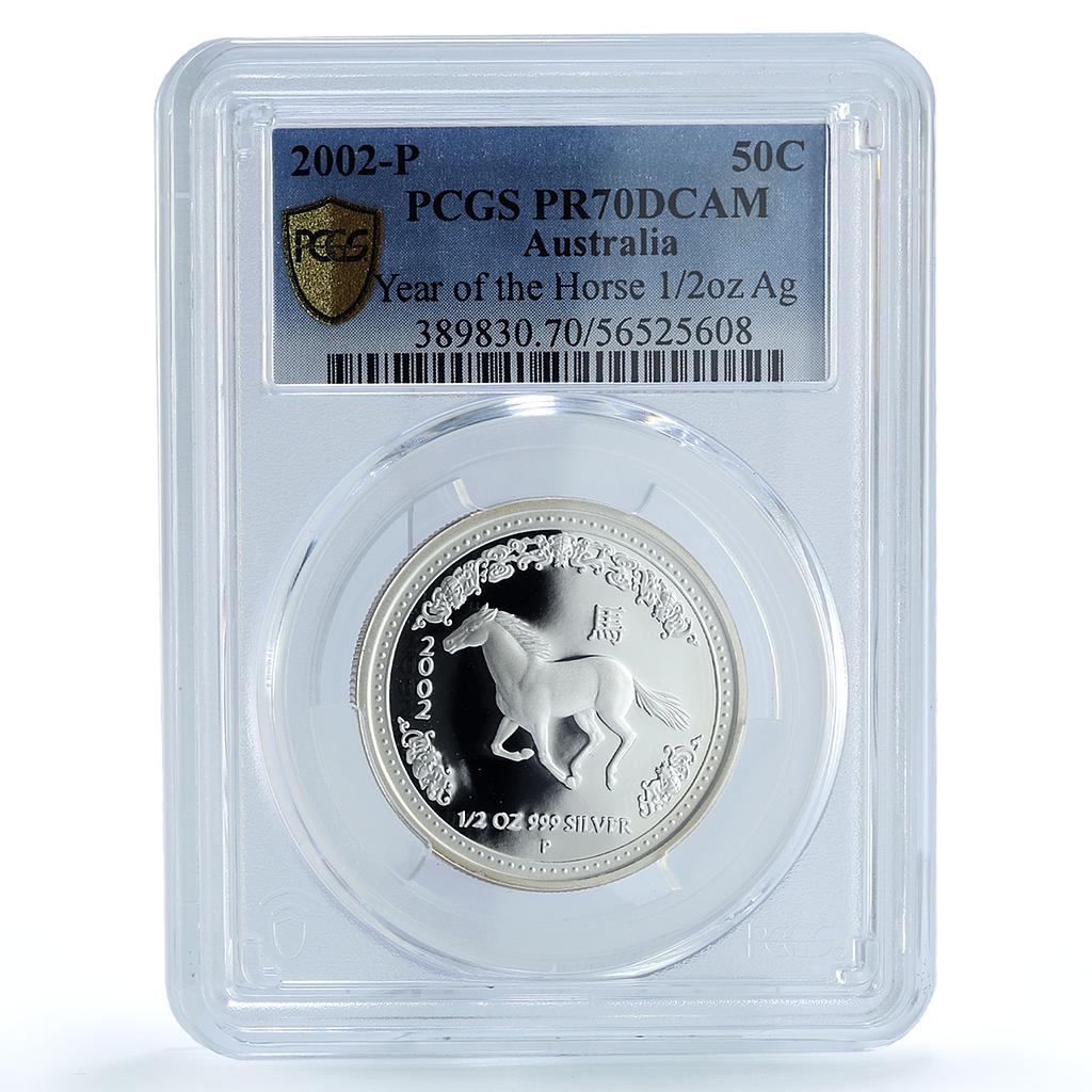 Australia 50 cents Year Horse KM-579 Lunar Series 1 PR 70 PCGS silver coin 2002