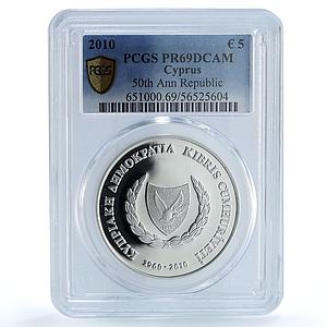 Cyprus 5 euros Republic Anniversary KM-94 Dove Bird PR 69 PCGS silver coin 2010