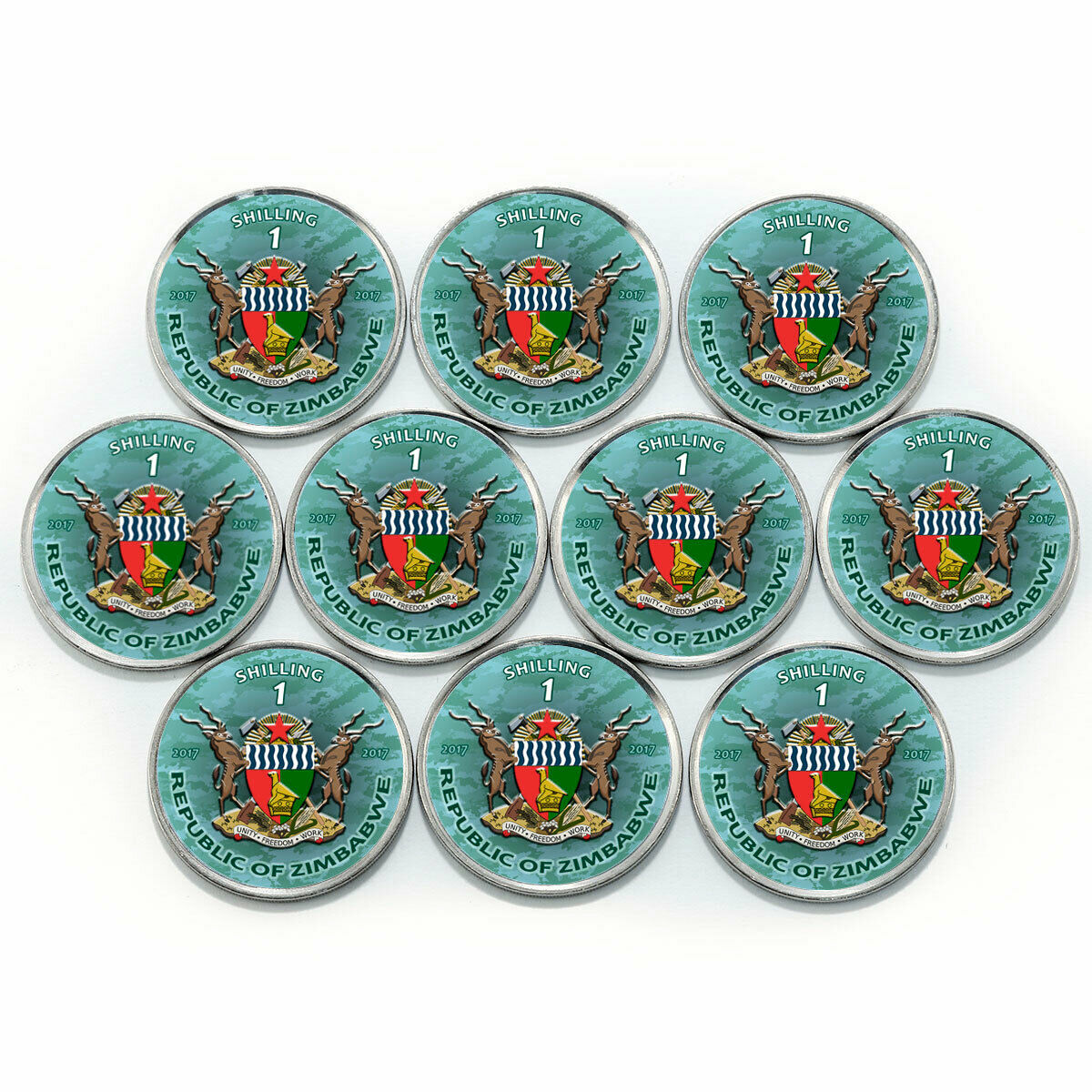 Zimbabwe 1 shilling Warships dreadnought battleship set of 10 colored coins 2017