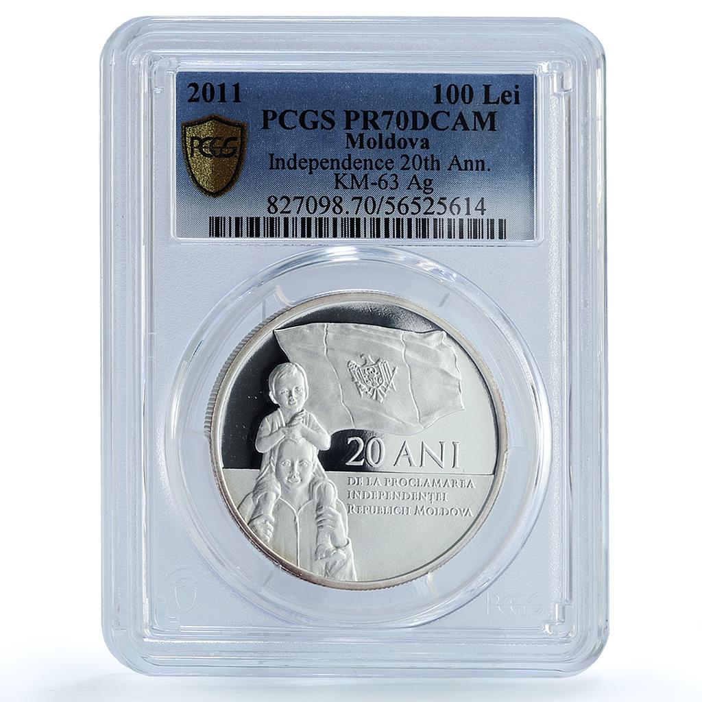 Moldova 100 lei Independence KM-63 Child Flag PR 70 PCGS silver coin 2011 Moldova 100 lei Independence KM-63 Child Flag PR 70 PCGS silver coin 2011