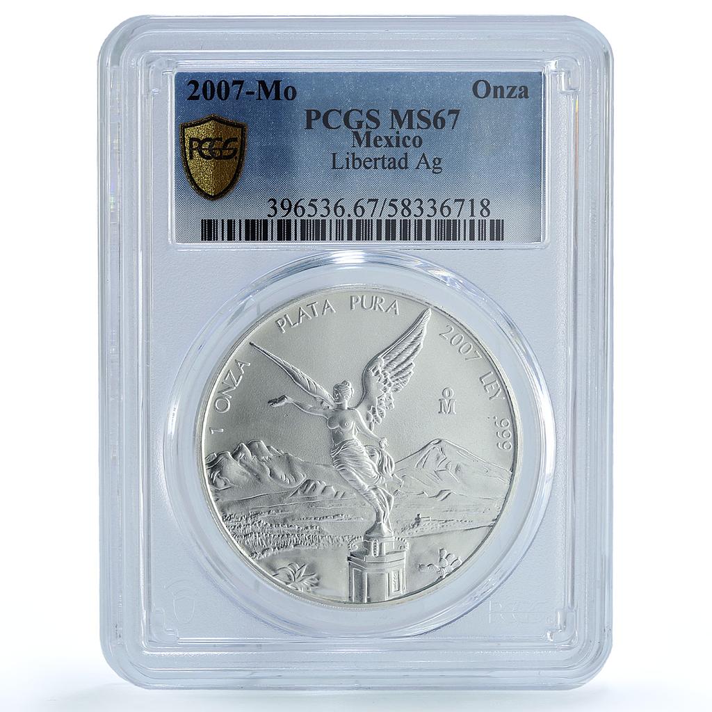 Mexico 1 onza Libertad Angel of Independence KM-639 MS 67 PCGS silver coin 2007 Mexico 1 onza Libertad Angel of Independence KM-639 MS 67 PCGS silver coin 2007