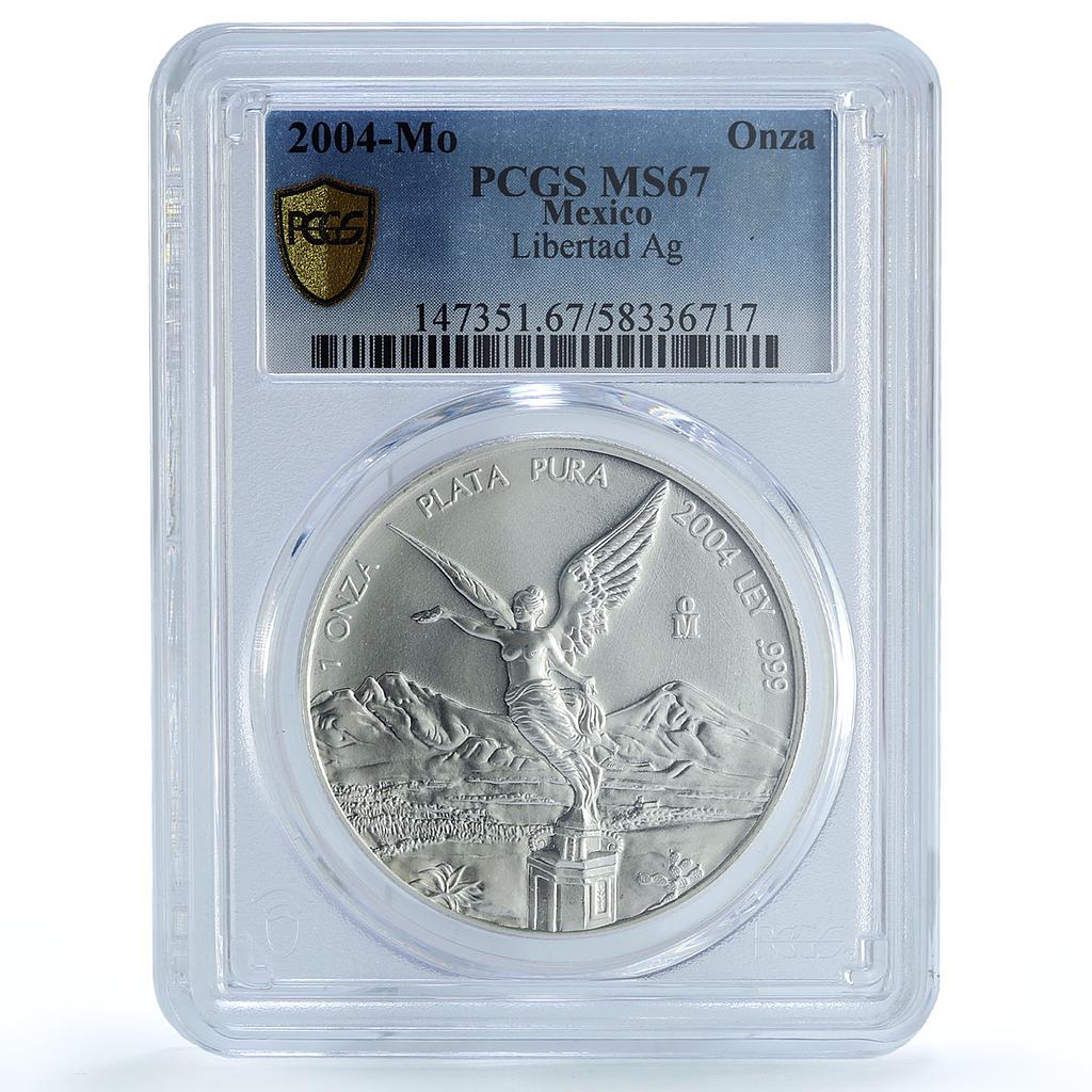 Mexico 1 onza Libertad Angel of Independence KM-639 MS 67 PCGS silver coin 2004 Mexico 1 onza Libertad Angel of Independence KM-639 MS 67 PCGS silver coin 2004
