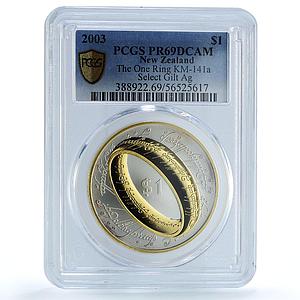 New Zealand 1 dollar One Ring Gilt KM-141a Lord of Rings PR 69 PCGS Ag coin 2003