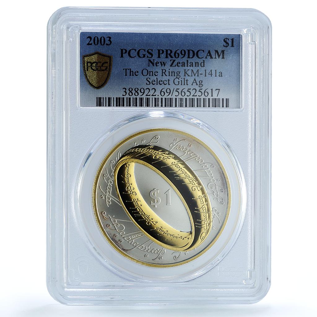 New Zealand 1 dollar One Ring Gilt KM-141a Lord of Rings PR 69 PCGS Ag coin 2003 New Zealand 1 dollar One Ring Gilt KM-141a Lord of Rings PR 69 PCGS Ag coin 2003